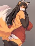  absurd_res anthro big_breasts blue_eyes blush breasts butt canid canine cervina7_(artist) clothed clothing female fox hair half-closed_eyes hi_res long_hair mammal narrowed_eyes open_mouth simple_background solo sweater topwear virgin_killer_sweater 