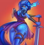  anthro armor clothing cutie_mark equid equine female hair hi_res horn mammal melee_weapon my_little_pony prisma6 solo sword underwear unicorn weapon 