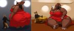  anthro beverage book butt clothing date dress duo elephant elephantid female food hi_res jumba_elephant kazecat male mammal menu obese overweight overweight_female proboscidean rear_view red_clothing red_dress size_difference smug trunk 
