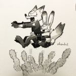  1:1 2018 ahiru621 anthro bodily_fluids cactus canid canine clothed clothing disney duo fox fully_clothed fur hi_res inktober judy_hopps lagomorph leporid mammal midair nick_wilde open_mouth rabbit red_fox tears traditional_media_(artwork) zootopia 