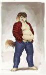  belly big_belly canid canine canis cettus clothed clothing domestic_dog eyewear glasses hi_res hunting_dog male mammal open_shirt overweight overweight_male partially_clothed saluki shirt sighthound standing topwear 