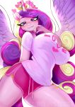  &lt;3 &lt;3_eyes 2020 5_fingers amethystdust anthro big_breasts bottomwear breasts clothed clothing equid eyelashes feathered_wings feathers female fingers friendship_is_magic hair hi_res horn looking_at_viewer mammal multicolored_hair multicolored_tail my_little_pony princess_cadance_(mlp) purple_eyes shirt shorts simple_background smile solo spread_wings t-shirt topwear white_background winged_unicorn wings 