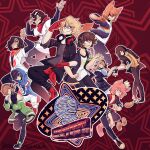  1girl 1other 6+boys absurdres alternate_costume amamiya_ren amamiya_ren_(cosplay) animal_ears animification baseball_cap beanie blonde_hair brown_hair commentary copyright_name cosplay cosplay_request crown dancing dream_(youtuber) dream_(youtuber)_(blob) dream_smp dress english_commentary eret_(youtuber) fox_boy fox_ears fundy_(youtuber) georgenotfound hat headphones highres hood hood_up humanization logo logo_parody long_hair minecraft_youtube multiple_boys nihachu orange_hair outline parody persona persona_5:_dancing_star_night persona_dancing pig_boy pig_ears pink_hair potato sable_(sableskies) sapnap short_hair signature star_(symbol) streetwear sunglasses tan technoblade tommyinnit tubbo white_eyes white_outline wilbur_soot 