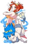  2girls amu_ru animal_ear_hairband animal_ears aqua_hair bare_arms bare_legs bare_shoulders barefoot benga_ru bikini black_outline blue_bikini blunt_bangs blunt_sidelocks bow bow_bikini breasts brown_eyes bubble cat_ear_hairband cat_ears closed_mouth colored_sclera cub fake_animal_ears fins fish_tail from_behind full_body grey_fur grey_tail hair_intakes hairband half_updo halterneck high_ponytail large_breasts looking_at_viewer mukku_(mook-tv) multiple_girls no_pupils official_art orange_bikini orange_hair outline parted_bangs polka_dot polka_dot_bikini ponytail second-party_source shiro_kotora short_hair siblings sidelocks simple_background sisters smile spiked_hair straight_hair striped_clothes striped_fur striped_hairband swimming swimsuit tail teeth tiger tiger_ears toes tora_da_yo. toranoana underwater upper_body white_background yellow_hairband yellow_sclera 