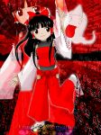  bakebake_(touhou) bare_shoulders black_hair black_leotard bow closed_mouth cosplay detached_sleeves flip-flops frilled_bow frilled_hair_tubes frills full_body hair_bow hair_tubes hakama hakama_pants hakurei_reimu happy highres hip_vent japanese_clothes leotard long_hair long_sleeves nontraditional_miko pants pointing pointing_up red_bow red_hakama red_pants red_vest sandals sendai_hakurei_no_miko sendai_hakurei_no_miko_(cosplay) smile socks standing standing_on_one_leg touhou touhou_(pc-98) vest white_sleeves white_socks wide_sleeves yunarukami zun_(style) 