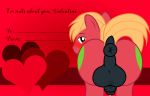  2017 anus backsack badumsquish balls big_macintosh_(mlp) blush bodily_fluids butt cutie_mark dock english_text equid equine feral friendship_is_magic genital_fluids genitals green_eyes hair hi_res holidays horse looking_at_viewer looking_back male mammal my_little_pony penis pony precum raised_tail rear_view solo text valentine&#039;s_day valentines_day_card 