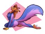  anthro breasts butt claws digital_media_(artwork) feet female fur hair mammal nicnak044 nipples nude open_mouth paws pose rodent sciurid simple_background smile solo stretching tongue whiskers yoga 