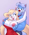  animaniacs anthro big_breasts blonde_hair blue_body blue_fur blue_hair bow_tie breast_grab breasts canid canine canis clothing dress duo exposed_breasts female fur grope hair hand_behind_head hand_on_breast hi_res male male/female mammal minerva_mink mink minxydoodle mustelid musteline nipples pink_nose red_clothing red_dress red_nose warner_brothers white_body white_fur wilford_wolf wolf 