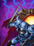  apsalus_ii arm_shield electricity glowing glowing_eye gouf_custom gundam gundam_08th_ms_team hashtag-only_commentary holding holding_sword holding_weapon horns looking_at_viewer mecha mecha_focus mobile_armor mobile_suit nakamura_jun'ichi no_humans one-eyed outstretched_arm purple_eyes robot science_fiction shoulder_spikes single_horn spikes sword weapon zeon 