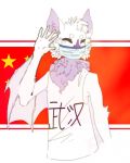  2020 5_fingers anthro chinese_flag chinese_text chiropteran claws clothed clothing edwblop95 eyes_closed fingers fur half-length_portrait hi_res mammal mask medical_instrument portrait scientific_instrument surgical_mask text 