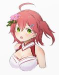  1girl ahoge bare_shoulders breasts cherry_blossoms cleavage flower green_eyes hair_between_eyes hair_flower hair_ornament hairclip higashigure highres hololive one_side_up open_mouth pink_hair sakura_miko sketch solo upper_teeth virtual_youtuber white_background 