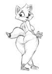  anthro breasts butt canid canine female fox hi_res mammal monochrome presenting presenting_hindquarters skunkwerks wide_hips 