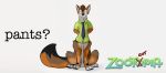  2015 7:3 bedroom_eyes bottomless brown_hair canid canid_taur canine canine_taur clothed clothing dipstick_tail disney english_text fluffy fluffy_tail fox fox_taur fur green_eyes hair hands_behind_back kartfox looking_at_viewer mammal mammal_taur multicolored_tail narrowed_eyes necktie seductive shirt simple_background sirod sitting solo tan_body tan_fur taur text topwear white_background white_body white_fur zootopia 