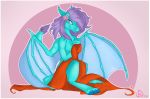  2020 absurd_res anthro border dragon female flower hi_res horn membrane_(anatomy) membranous_wings plant rnv scalie sitting smile solo western_dragon white_border wings 