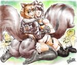 absurd_res ahoge animal_ears animal_humanoid arc_system_works big_breasts big_butt black_tail blazblue bottomwear breasts brown_eyes brown_hair brown_tail butt clothed clothing crossover denim denim_bottomwear denim_clothing denim_shorts duo eyebrow_through_hair eyebrows eyewear fake_ears female female/female feral freckles gloves green_eyes hair handwear hi_res humanoid interlocked_fingers jacket kneeling legwear makoto_nanaya mammal mammal_humanoid marvel one_eye_closed open_mouth pictographics pltnm06ghost rodent rodent_humanoid sciurid sciurid_humanoid shorts signature skimpy squirrel_girl_(marvel) stockings sunglasses tail teeth thigh_highs topwear translucent translucent_hair tree_squirrel tree_squirrel_humanoid two_tone_tail