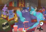 absurd_res alcohol anthro armband beverage blue_body blue_fur brock_pearson chet_alexander cigarette clothing disney frat_boy fraternity fur group hat headgear headwear hi_res horn hug hugging_another hugging_from_behind intimate javier_rios johnny_worthington male male/male monster monsters_inc monsters_university party pixar purple_body purple_fur randall_boggs reggie_jacobs roy_o&#039;growlahan smoking smoking_cigarette solo_cup sulley surprised_expression topwear yongcaelum
