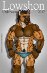  anthro clothing cover cover_page digital_media_(artwork) hair hairy hyaenid hyenajack lowshon magazine male male/male mammal muscular muscular_male nipples pose pubes solo spots tongue 