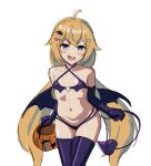  1girl :d absurdres ahoge alternate_hair_length alternate_hairstyle bare_shoulders blonde_hair blush_stickers bra cowboy_shot criss-cross_halter demon_tail demon_wings elbow_gloves english_commentary flat_chest gloves hair_ornament hairclip halloween halloween_bucket halloween_costume halterneck heart heart_hair_ornament heart_o-ring highres indie_virtual_youtuber leaning_forward lingerie long_hair looking_at_viewer low_twintails low_wings meme micro_panties navel o-ring o-ring_bra o-ring_top open_mouth panties purple_bra purple_eyes purple_gloves purple_panties purple_tail purple_thighhighs purple_wings sharp_teeth simple_background sketch smile solo stomach sylvie_ruru tail teeth thighhighs twintails underwear uohhhhhhhhh!_(meme) v-shaped_eyebrows very_long_hair virtual_youtuber white_background wing_hair_ornament wings yof_(sc_gazer) 