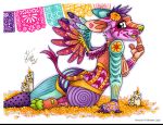2024 accessory alebrije anthro banner blue_body bodypaint breasts butt candle canid canine canis day_of_the_dead domestic_dog feathered_wings feathers featureless_breasts female fire flower flower_in_hair fur green_body green_eyes green_feathers hair hair_accessory hairless hairless_dog holidays looking_back mammal michele_light open_mouth orange_body pawpads plant primitive_dog purple_body purple_feathers purple_fur purple_hair side_boob solo wings xoloitzcuintli yellow_body yellow_feathers
