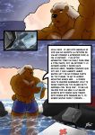  beach clothed clothing comic first_aid_kit hi_res letter male mammal medical_instrument muscular nipples scientific_instrument seaside spanish_text text topless translation_request ursid water yasserlion 