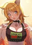  1girl :o ahoge amochin animal_ear_fluff animal_ears bangs blonde_hair blue_eyes blush braid breasts cat_ears choker cleavage clothed_sex collarbone eyebrows_visible_through_hair fang green_choker hachimiya_meguru idolmaster idolmaster_shiny_colors jacket kemonomimi_mode large_breasts long_hair long_sleeves off_shoulder open_mouth pink_jacket pointing single_bare_shoulder solo sports_bra striped_choker twin_braids unbuttoned upper_body v-shaped_eyebrows 