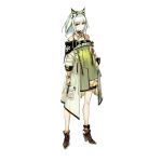  1girl animal_ear_fluff animal_ears arknights bangs bare_shoulders cat_ears closed_mouth detached_collar dress green_eyes green_hair high_heels jacket jewelry kal&#039;tsit long_sleeves looking_at_viewer lowlight_kirilenko official_art short_hair solo stethoscope syringe transparent_background watch white_hair wristwatch 