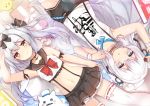  +_+ 2girls :o alternate_costume arm_ribbon arm_up armpits ayanami_(azur_lane) azur_lane bare_shoulders bird black_ribbon black_shorts black_skirt blue_eyes blurry book cat character_doll chick choker collarbone commentary_request crop_top double_bun garter_straps hair_bun holding kuaua le_malin_(azur_lane) long_hair looking_at_viewer lying manjuu_(azur_lane) meowfficer_(azur_lane) midriff miniskirt multiple_girls navel on_back orange_eyes parted_lips ribbon sailor_collar school_uniform serafuku shirt short_shorts shorts simple_background skirt sleeveless sleeveless_shirt stomach suspenders thighhighs very_long_hair white_hair white_legwear white_shirt yukikaze_(azur_lane) zettai_ryouiki 