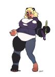  2020 anthro bamboo big_breasts blackshirtboy blonde_hair bottomwear breast_expansion breasts clothing female giant_panda hair jeans looking_down mammal nipple_outline open_mouth pants simple_background slightly_chubby solo torn_clothing transformation ursid weight_gain 