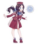  ! 1girl alternate_costume bangs blue_eyes bow brown_hair csyko fate/grand_order_arcade hat leonardo_da_vinci_(fate/grand_order) leonardo_da_vinci_(rider)_(fate) long_hair parted_bangs ponytail solo spoken_exclamation_mark 