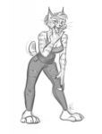  anthro bobcat breasts claws clothed clothing digital_media_(artwork) feet felid feline female fur hair hi_res looking_at_viewer lynx mammal monochrome nicnak044 open_mouth paws pose smile solo whiskers 