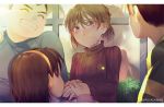  2boys 2girls blush brown_eyes brown_hair closed_eyes crying day grin haibara_ai hairband kojima_genta lens_flare meitantei_conan monicanc multiple_boys multiple_girls outdoors red_sweater short_hair smile sweater tears tsuburaya_mitsuhiko turtleneck turtleneck_sweater twitter_username upper_body yellow_hairband yoshida_ayumi 