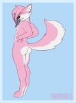  2020 anthro blush butt canid canine canis domestic_dog fur gerpuppy_(character) girly hair husky looking_at_viewer looking_back male mammal nammers nordic_sled_dog nude paws pink_body pink_fur pink_hair presenting raised_tail shy simple_background smile solo spitz teeth thick_thighs white_body white_fur 