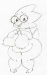  alphys anthro areola beady_eyes belly big_breasts bodily_fluids breasts buckteeth eyewear female front_view glasses hi_res huge_breasts huge_hips looking_at_viewer nervous nipples non-mammal_breasts nude open_mouth open_smile overweight overweight_female pigeon_toed reptile scalie short_stack smile solo standing sweat sweatdrop team_pervy teeth thick_tail thick_thighs undertale video_games wide_hips 