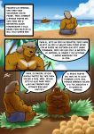  beach clothed clothing comic father father_and_child father_and_son hi_res mammal muscular nipples parent parent_and_child seaside son spanish_text text topless ursid water yasserlion 