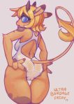  2019 3_fingers alice_(moomaid) anthro blonde_hair blue_eyes blush bovid bovine breasts brown_body brown_fur butt camel_toe cattle clothing eyelashes female fingers fur hair hi_res looking_back mammal open_mouth rear_view simple_background smile solo tight_clothing ultrabondagefairy 
