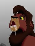  2019 black_nose bodily_fluids clyde_wolf cum cum_in_mouth cum_inside digital_media_(artwork) disney felid fur genital_fluids hair hi_res kovu lion male mammal open_mouth pantherine simple_background sketch solo teeth the_lion_king tongue 