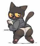  anthro black_body black_fur butt clothing domestic_cat felid feline felis female fur google google_doodle looking_back magic_cat_academy mammal momo_(google) open_mouth pawpads simple_background solo star-rod underwear white_background yellow_eyes 