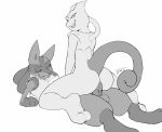  anal anal_penetration anthro canid canine creambake duo genitals hi_res legendary_pok&eacute;mon lucario male male/male mammal mewtwo monochrome nintendo nude penetration penis pok&eacute;mon pok&eacute;mon_(species) sex simple_background smile video_games 