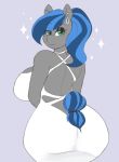  anthro bibbo bibbo_(oc) big_breasts breasts butt clothing dress ear_piercing ear_ring equid equine female freckles grey_body horse looking_at_viewer looking_back mammal my_little_pony piercing pony rear_view 