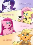 3:4 alternate_species anthro applejack_(mlp) blonde_hair clothing featureless_crotch female fluttershy_(mlp) friendship_is_magic hair hasbro hat headgear headwear hi_res horn kobold my_little_pony orange_body pink_body pink_hair pinkie_pie_(mlp) purple_hair rarity_(mlp) scalie solo tail vavacung white_body yellow_body