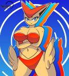  2018 anthro big_breasts big_ears blue_eyes breasts clothing curvy_figure digital_media_(artwork) eyelashes female fur hexami legendary_pok&eacute;mon looking_at_viewer mammal navel nintendo orange_body orange_fur panties pok&eacute;mon pok&eacute;mon_(species) solo standing thick_thighs underwear vicoria_(hexami) victini video_games voluptuous wide_hips wings 