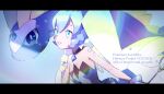  1girl absurdres aurorus bare_shoulders blue_dress blue_eyes blue_hair braid detached_collar dress grin hatsune_miku highres holding holding_wand letterboxed mishio_(misio_40) pokemon pokemon_(creature) project_voltage rock_miku_(project_voltage) short_hair smile vocaloid wand 
