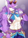  3:4 abs anthro big_breasts bodily_fluids breasts canid canine female full_bokko_heroes_x fullbokko_heroes fur ginkaku_(full_bokko_heroes) hair hi_res horn huge_breasts kemono long_hair mammal muscular muscular_female silver_horned_king_(full_bokko_heroes) solo sweat takeshi_(artist) takeshi_kemo 