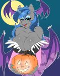  anthro bent_over bibbo bibbo_(oc) big_breasts breasts capcom cleavage clothed clothing costume darkstalkers equid equine female freckles halloween holidays huge_breasts jack-o&#039;-lantern mammal morrigan_aensland my_little_pony one_eye_closed thick_thighs video_games wink 