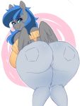  anthro bedroom_eyes bent_over bibbo bibbo_(oc) big_breasts big_butt breasts butt clothed clothing equid equine feathered_wings feathers female freckles grey_body huge_butt looking_back mammal my_little_pony narrowed_eyes pterippus seductive thick_thighs wings 