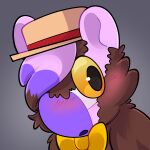  1:1 7th_beat_games avian bird blush blush_lines bow_tie brown_body brown_feathers bust_portrait clothing eye_color_transformation feathers fur generation_3_pokemon grey_background hair hair_color_change hair_over_eye hat hat_band headgear headwear icon mid_transformation multicolored_body multicolored_fur nintendo numel open_mouth orange_sclera owl owl_(rhythm_doctor) pokemon pokemon_(species) portrait rhythm_doctor rindeadsong simple_background solo species_transformation surprised_expression tan_hat tan_headwear transformation willow_(willowpoke) yellow_bow_tie 