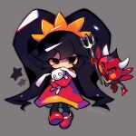  1girl akibevillage ashley_(warioware) big_hair black_hair dress hairband highres holding hugging_doll hugging_object long_hair long_sleeves orange_hairband pantyhose red_(warioware) red_dress red_eyes red_shoes shoes simple_background stuffed_animal stuffed_toy tiara twintails very_long_hair warioware 