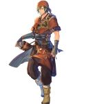  1boy arrow bandages bandana belt boots earrings fingerless_gloves fire_emblem fire_emblem:_the_blazing_blade fire_emblem_heroes full_body fur_trim gloves green_eyes green_hair highres jewelry official_art quiver rath_(fire_emblem) solo transparent_background 