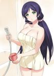  a1 bathroom breasts cup hair_ornament holding holding_cup large_breasts long_hair looking_at_viewer love_live! love_live!_school_idol_project low_twintails mug naked_towel pubic_hair shower_head toujou_nozomi towel twintails 