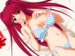  bad_id bad_pixiv_id blush bra brown_eyes ito_hajime kousaka_tamaki lingerie long_hair lying off_shoulder panties red_hair side-tie_panties solo striped striped_panties to_heart_2 underwear underwear_only undressing 